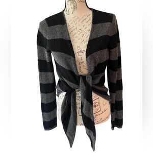 Philosophy 2-Ply 100% Cashmere Knit Open Front Black/Grey Cardigan Sweater, Med